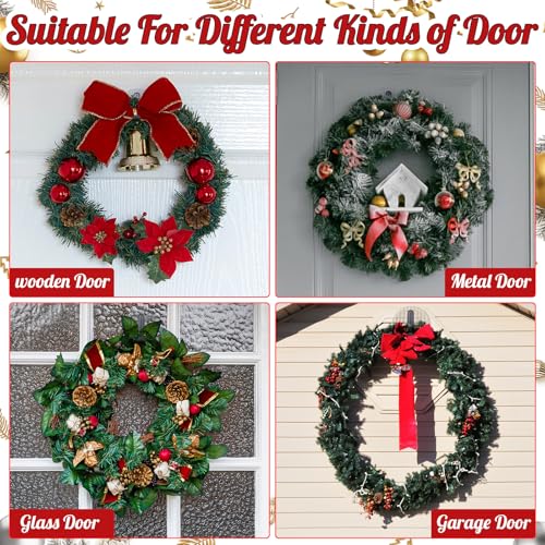 Thyle 12 Pcs 1.8 Inch Christmas Wreath Hangers Large Adhesive Wall Hooks Xmas Black Heavy Duty Over The Door Hook for Smooth Front Door Garage Windows Wreaths Christmas Party Festival Decorations