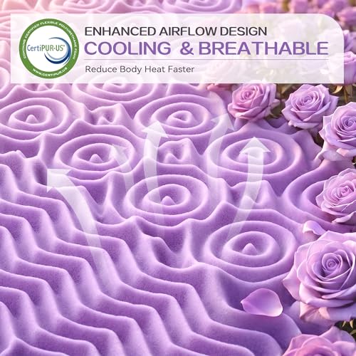 SINWEEK Twin XL Memory Foam Mattress Topper 2 Inch Violet - Pressure Relief, Cooling Gel, CertiPUR-US Certified