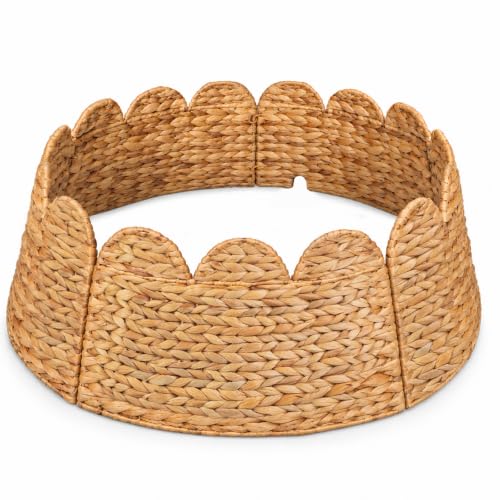 HENAYUK 28in Christmas Tree Collar, Woven Hyacinth with Cord Cut-Out