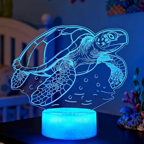 Turtle Night Light, Sea Turtle Gifts, 3D Illusion Lamp with Remote Control, 16 RGB Colors, 4 Flashing Modes, Timer, Dimmable, Kids Room Decoration for Holiday Birthday Christmas