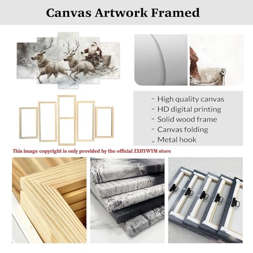 ZXHYWYM Christmas Wall Art Canvas Prints Santa Reindeer Winter Scene Framed 10x16/20/24in - White