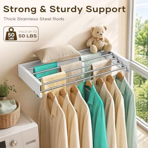 SOLVESTIS 31.6-Inch Wall Mounted Foldable Laundry Drying Rack - Stainless Steel