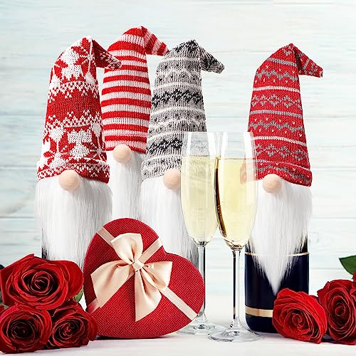Honeydak 32 Pcs Christmas Gnome Wine Bottle Toppers Knit Hat Party Decor