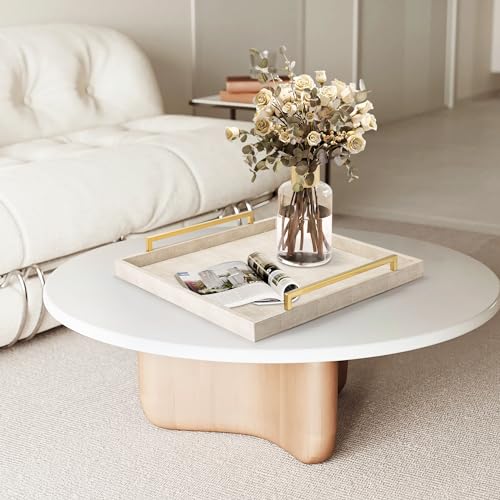 XIGEXIGE Ivory 20x20in Large Shagreen Leather Ottoman Tray with Gold Handles