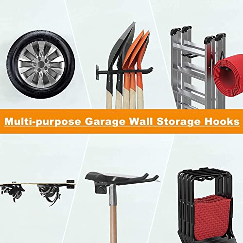 Garage Storage Hooks 4-Pack - Heavy-Duty Wall Mount Tool Organizer, 12.4 Inch