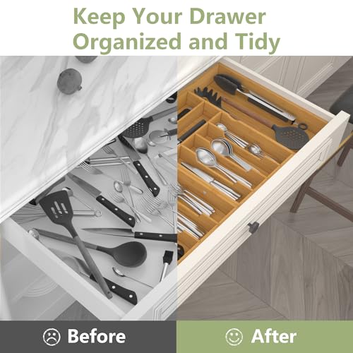 Extra Large Bamboo Silverware Drawer Organizer - Expandable 22-37 inches Natural / XXXXL
