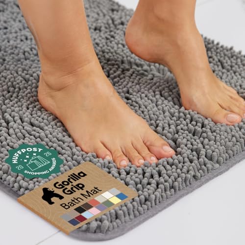 Gorilla Grip Gray Bath Rug Mat 36x24 Absorbent Chenille Non-Slip Bathroom Rug