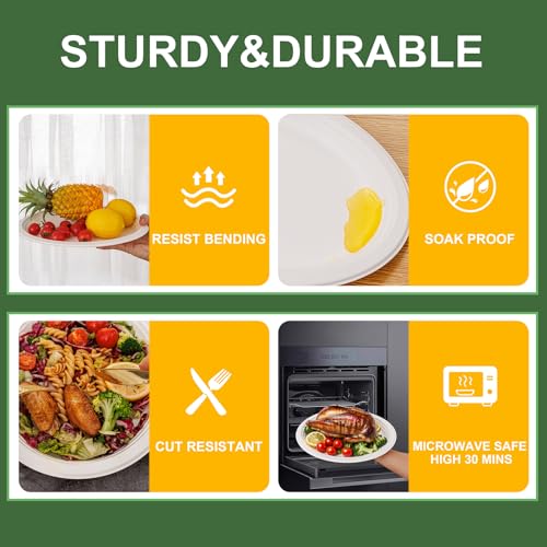WELLIFE 12 Inch Compostable Paper Plates 125-Pack White Heavy Duty Eco-Friendly