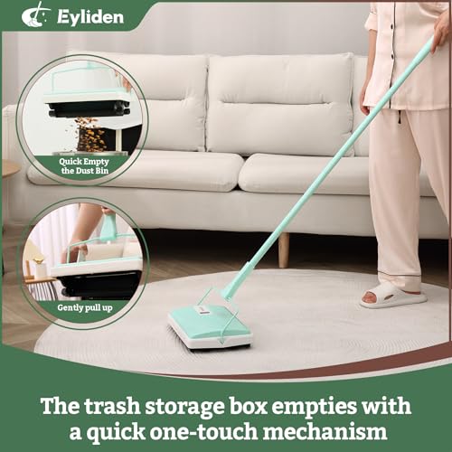Eyliden Mint X-Large Carpet Sweeper - Quiet Manual Cleaner for Short & Medium Pile Rugs