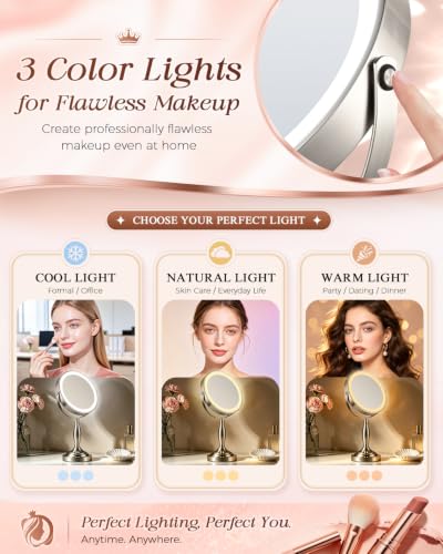 SANFANGIE Brushed Nickel Double-Sided Lighted Makeup Mirror 1X/30X Magnification
