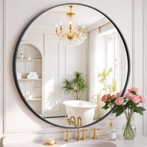 36 Inch Black Round Bathroom Mirror with Metal Frame - Wall Mounted Vanity Mirror Variation of THIS listing