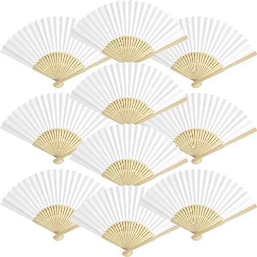 White Paper Hand Fans Pack of 50 - Folding Bamboo Wedding & Party Fans
