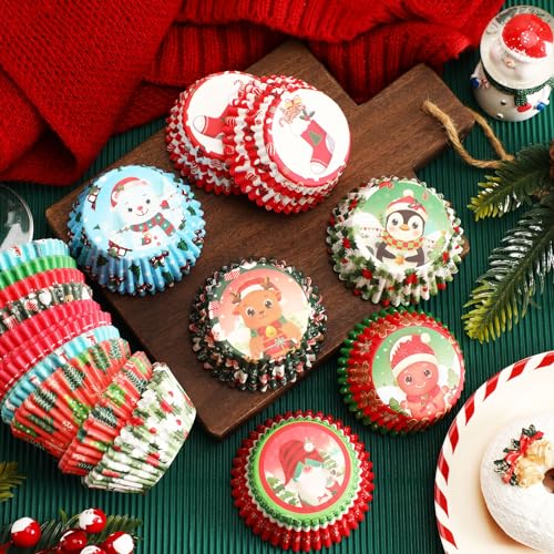 SANNIX Christmas Cupcake Liners 450pcs with Santa Snowman & Holiday Patterns