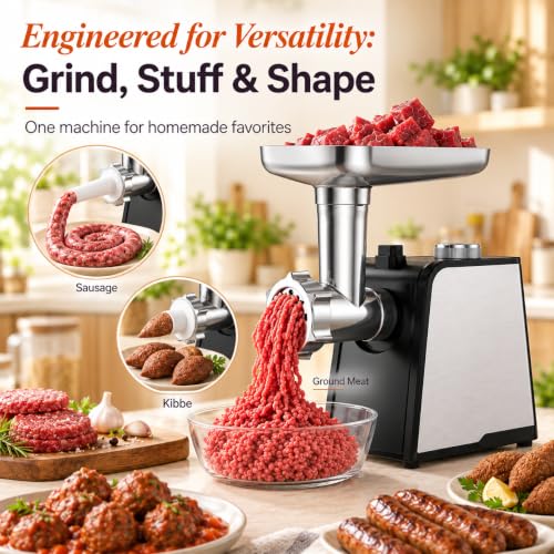 Electric Meat Grinder 3200W with Sausage Tubes & Kubbe Kit - Black