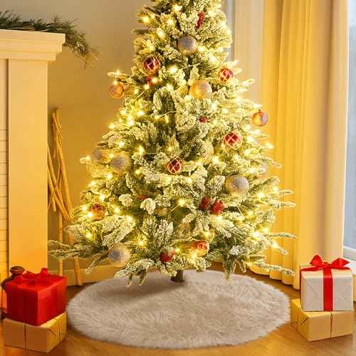 24 Inch Plush Christmas Tree Skirt Brown, Fluffy Faux Fur Tree Skirt for Christmas Holiday Party Decorations