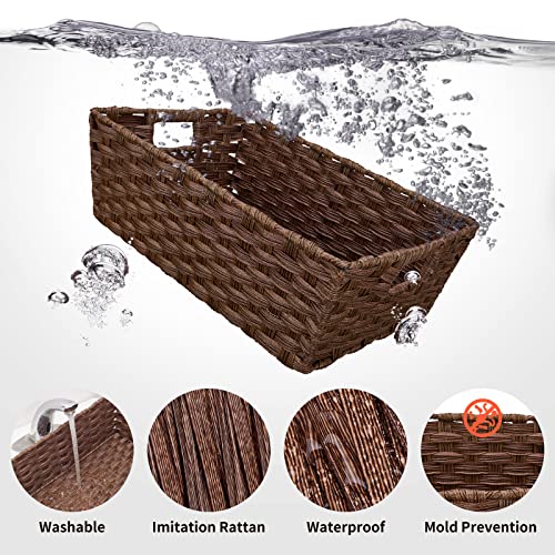 Onlytak 15 x 10.3 x 5.2-Inch Wicker Storage Baskets Set of 2, Waterproof Brown