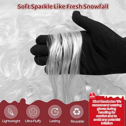 Fluffy Angel Hair Christmas Decorations, Premium Artificial Snow, Winter Wonderland Table Scatter, Fireplace Mantel and Tree Skirt Decor, DIY Holiday Craft Supplies (100g)