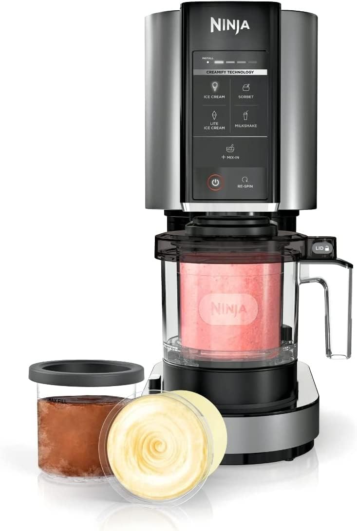 Ninja NC300 CREAMi Ice Cream Maker - Includes 2 Pint Containers & Lids - Silver Finish
