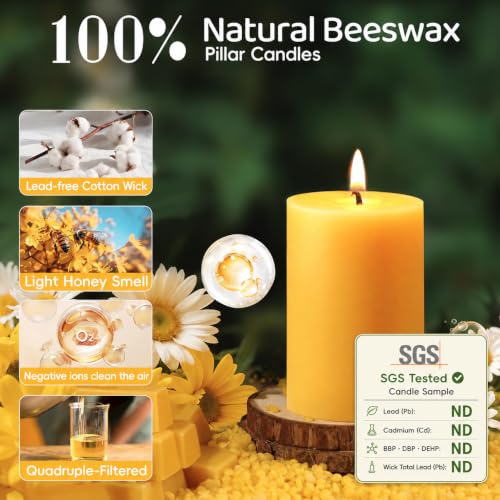 MAKALONE Yellow Beeswax Pillar Candles 2x3in, 12 Pack, Long Burn, Unscented