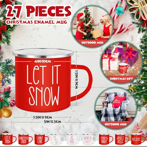 Sieral 27-Pack Christmas Enamel Coffee Mugs, 12 oz Winter Hot Chocolate Cups
