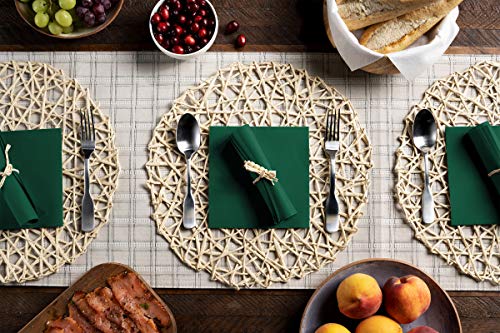 Green Linen-Feel Paper Napkins 15x15 Inches - Disposable Party & Wedding Tableware (Pack of 50)
