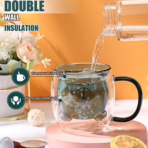 Patelai Green Double Wall Glass Bear Mug with Handle, 250ml - Cute Kitchen Drinkware