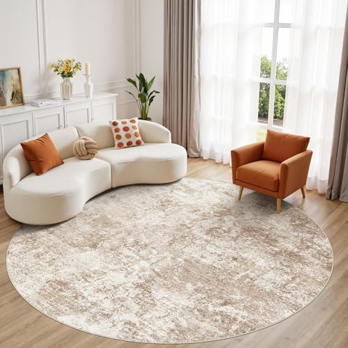 Micgeek 6' Round Abstract Washable Area Rug Brown - Non-Slip, Soft, Durable