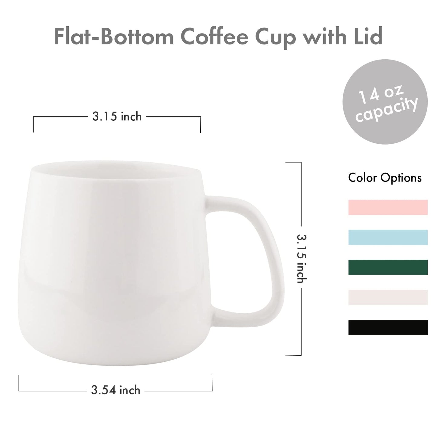 VOBAGA Coffee Cup with Lid and Flat-Bottom, 13 oz Tea Mug for Daily Use Warming Coffee&Tea(White)