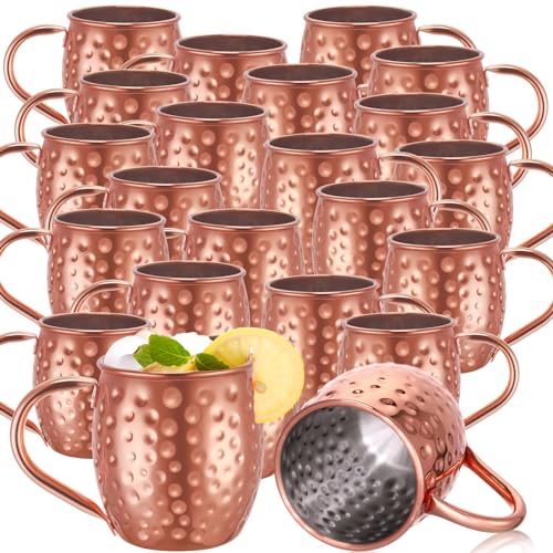 24 Pcs Rose Gold Moscow Mule Mugs 12oz Hammered Copper Steel Cups - Durable & Elegant Drinkware Set