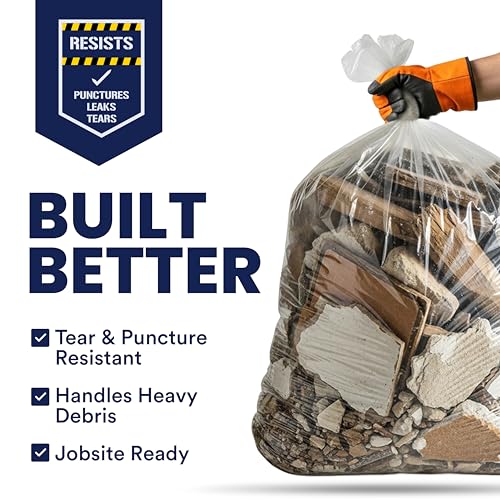 Heavy Duty 55-60 Gallon Trash Bags - Tear-Resistant Clear Garbage Liners, 50 Count - Contractor & Recycling Waste Bags, 3.0 Mil Thickness, Made in USA