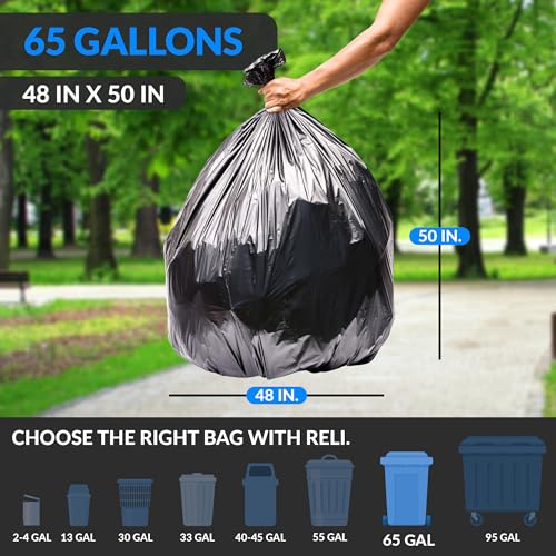Heavy Duty 65 Gallon Trash Bags with Twist Ties - Leakproof 120 Count