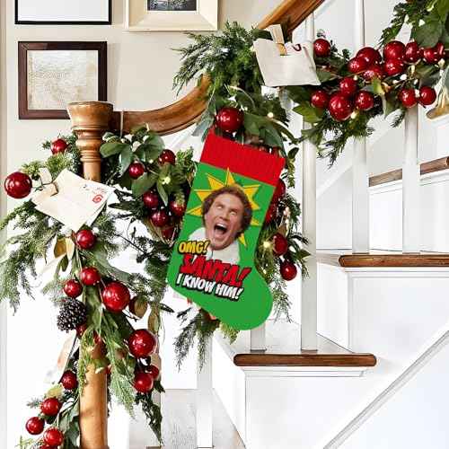 Buddy The Elf Christmas Decorations, Funny Christmas Stocking, 16 Inch Large Xmas Stocking Party Supplies, Holiday Fireplace Tree Ornaments, Elf Merch White Elephant Gifts for Women Men