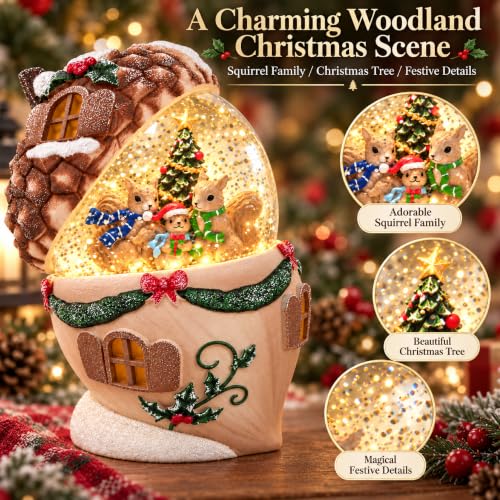Christmas Snow Globe, Water Globe Acorn Squirrel Harvest Decor Lantern