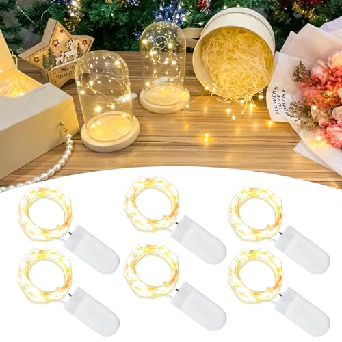 6 Pack Fairy Lights Battery Operated String Lights, 10 LED on 3.3ft Silvery Copper Wire,High Brightness for Wedding Christmas Flowers Gift Box Decoration (6 Pack, Warm White)