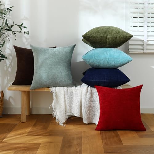 Jeneoo Navy Blue Chenille Throw Pillow Covers Set of 2 18x18 Inches - Soft Couch Cushion Cases for Living Room & Sofa Decor