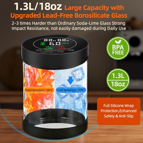 ZDXBO Automatic Vacuum Coffee Canister 1.3L Black with LED Display