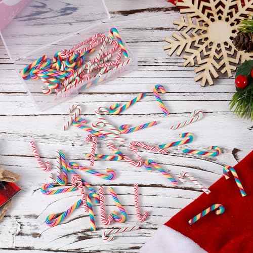 60pcs Mini Christmas Candy Decorations, Christmas Miniatures for Crafts Faux Candy Canes Xmas Candy for Crafts Ornaments Soft Clay Candy Canes for Tree Hanging DIY Crafts Party Decor