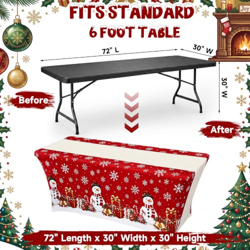 2 Pcs 6ft Christmas Stretch Tablecloth Snowman Snowflake Table Cover