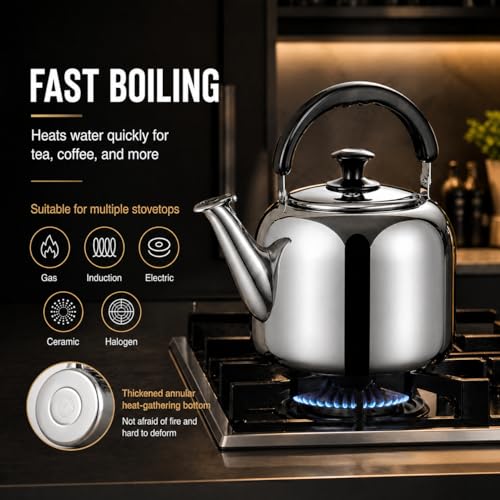 3.1 Quart Whistling Stovetop Tea Kettle - Food Grade 316 Stainless Steel, Fast Boil with Ergonomic Handle