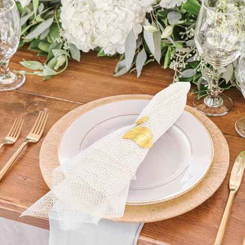Gold Napkin Rings Set of 12,Shiny Metal Table Decor,Study Leaf Gold Napkin Holder Rings,Stylish Fall Napkin Rings Bulk for Table Settings Party Wedding Valentine Christmas