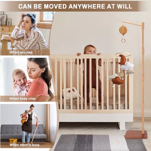 165cm Floor-Standing Baby Mobile Arm with Music Box - Beech Wood Nursery Decor