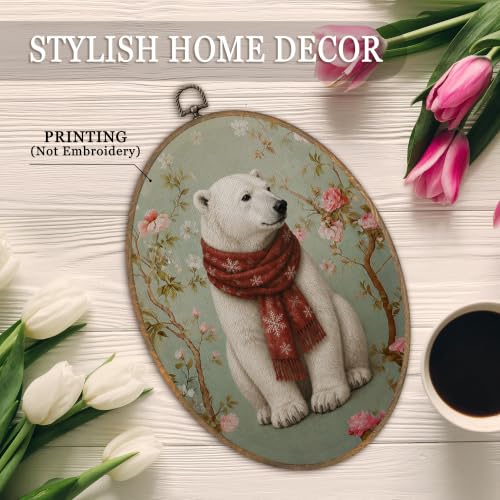 SHQIEUDH Chinoiserie Polar Bear Winter Christmas Oval Wall Art 8.6x11.4 - Bear Design