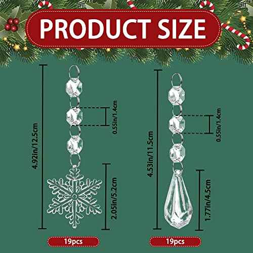 YUJUN 38PCS Christmas Tree Crystal Decorations Winter Snowflakes Christmas Icicle Drops Ornaments Hanging Chandelier Pendants Beads for Xmas Winter New Year Wedding Party Decor