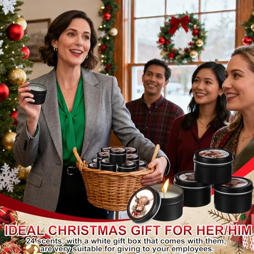 Nuanchu Highland Cattle 24-Pack Christmas Scented Candles Gift Set 2oz