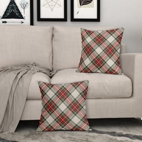 Aytipun 18x18 Inch Christmas Plaid Pillow Covers Set of 2 - Red Green Blue Buffalo Check Farmhouse Holiday Decor, Beige Variation