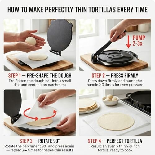 Uno Casa 8 Inch Cast Iron Tortilla Press Pre-Seasoned Flatbread Maker