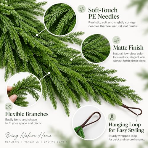 YIGETREE 2 Pack 8.9 Ft Norfolk Pine Garland - Real Touch Artificial Greenery, 270cm Each
