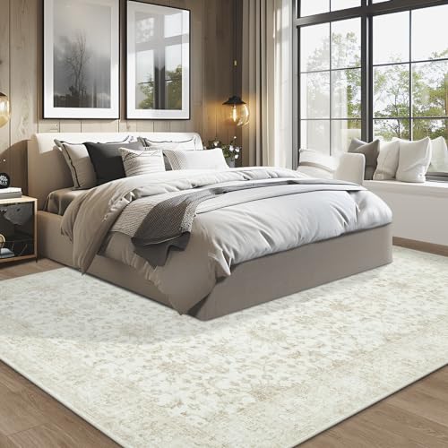 Tosuoka 9x12 Light Beige Vintage Washable Area Rug - Living Room Carpet