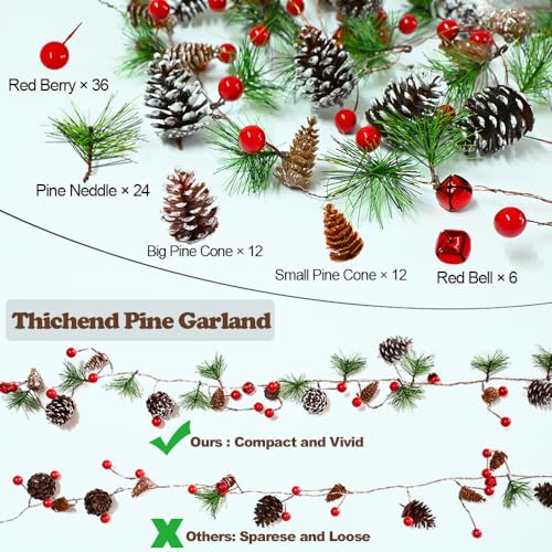 PALONMY 6.56ft Christmas Pine Garland with 20 LED Lights, Remote & Timer