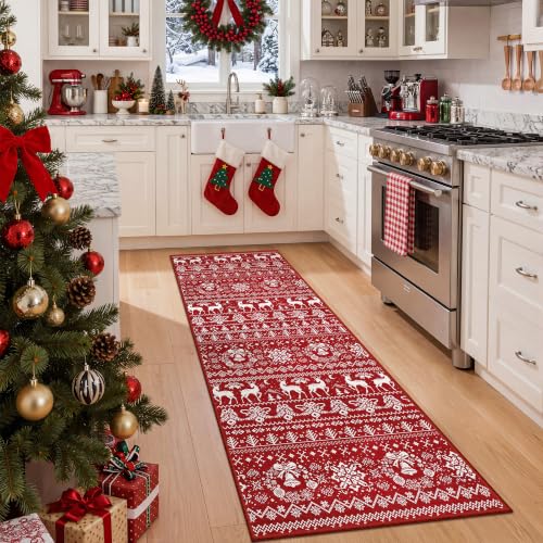 Miukiki Red 2' x 6' Washable Christmas Runner Rug Non Slip Kitchen Decor